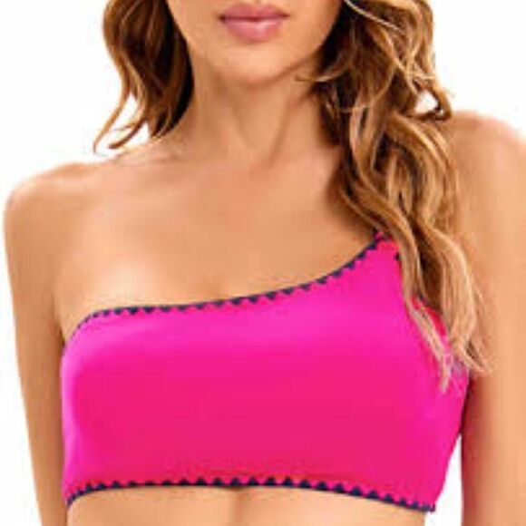 Lucky Brand Shell-Stitch Asymmetric Swim Top Pink Size Small NWT - Picture 1 of 6